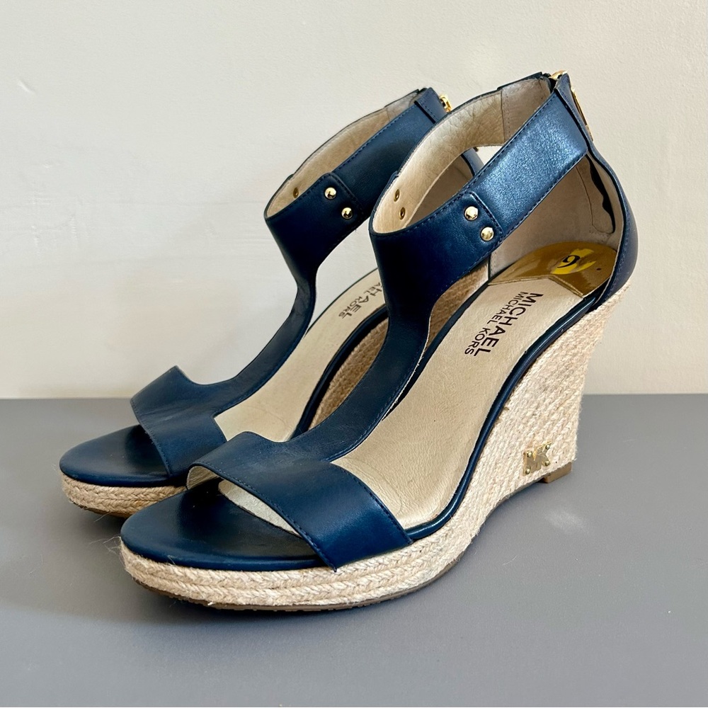 Michael Kors Navy Espadrille Wedge Sandals